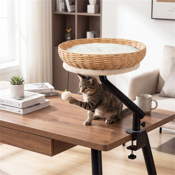 Rotatable Desktop Cat Bed Perch with Jingle Ball - Black & White