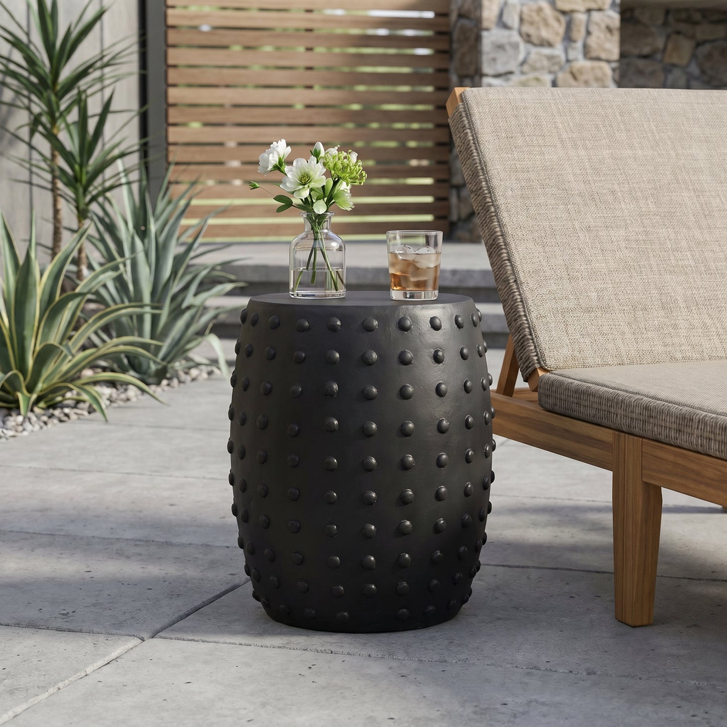 Lightweight Concrete Side Table - Matte Black Outdoor Accent Table