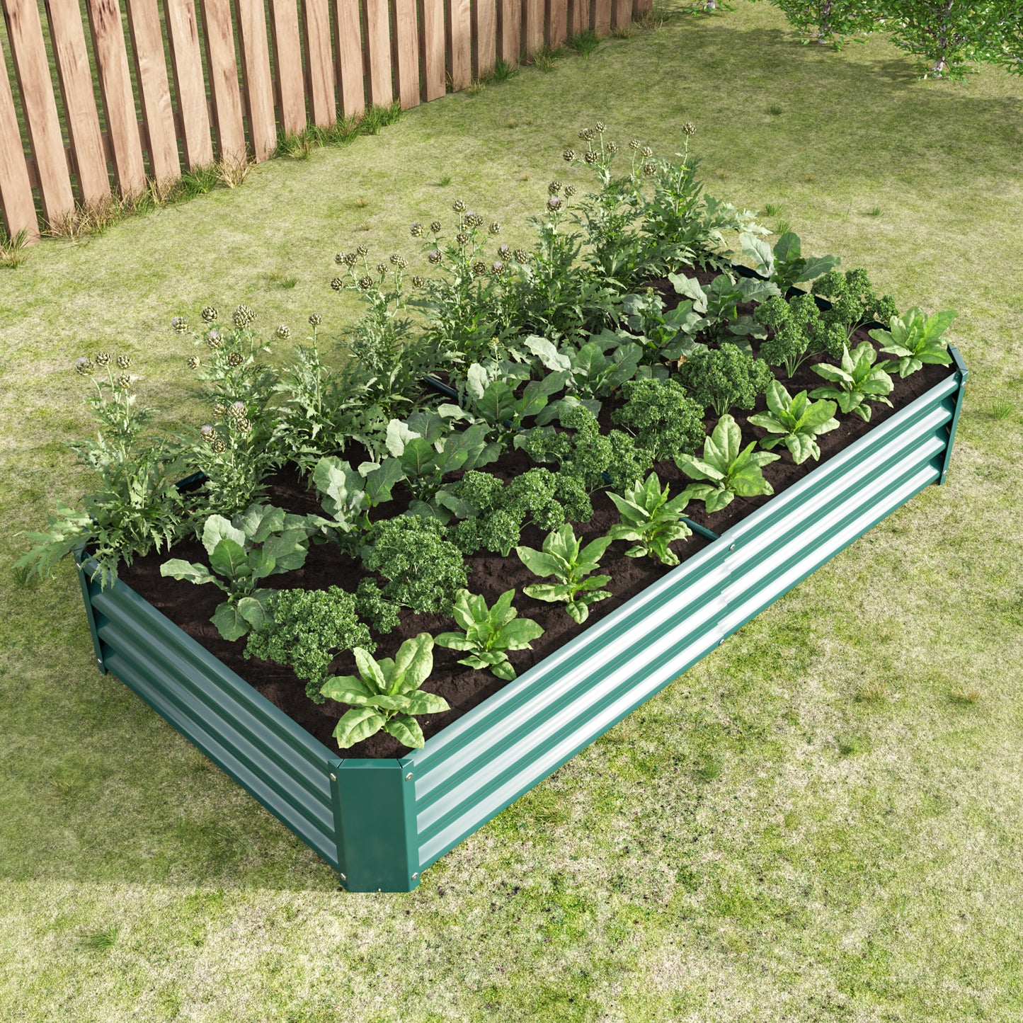 2PCS Green Metal Raised Garden Planter Beds - 6'x3'x1'
