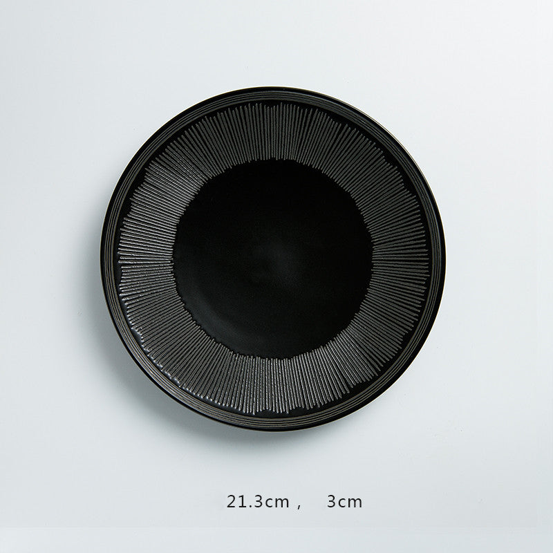 Porcelain Flat Pasta Plate - Nordic Style Black Meteor Shower 8-11 Inch