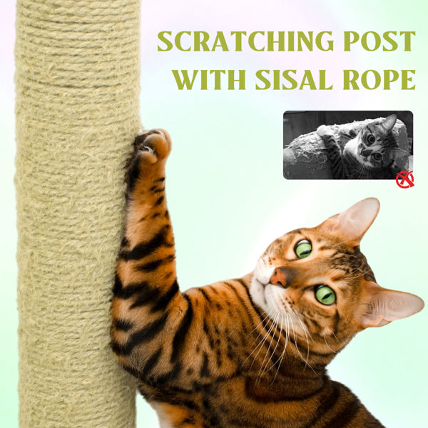 71 Inch Cat Tree with Large Condo Flower Cushion & Hammock - Yellow