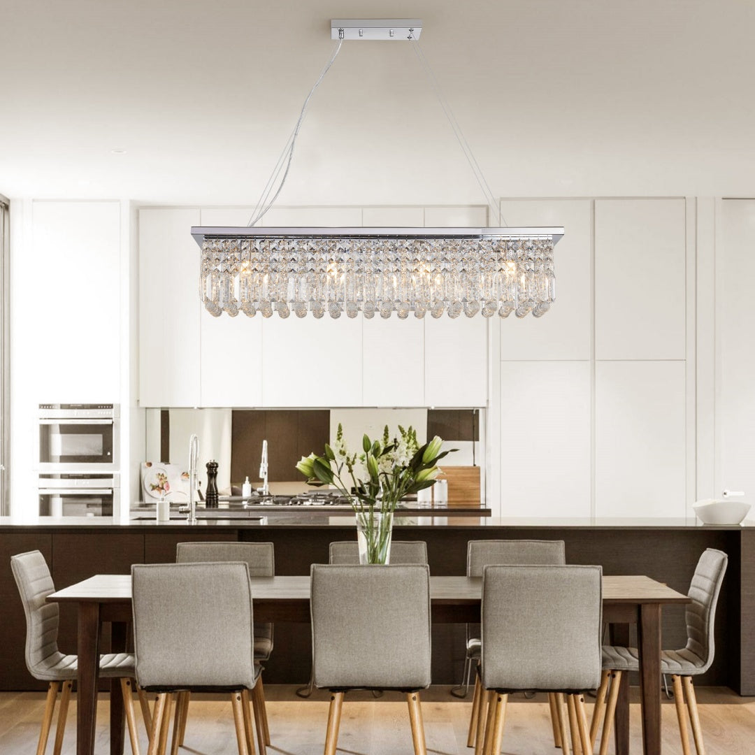 Modern Raindrop Crystal Chandelier - 8-Light Rectangle Pendant