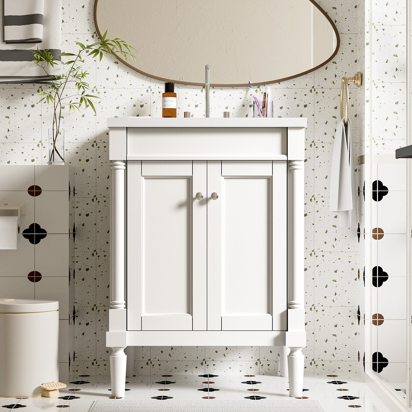 24-Inch Modern Bathroom Vanity with Ceramic Sink & Storage Cabinet
