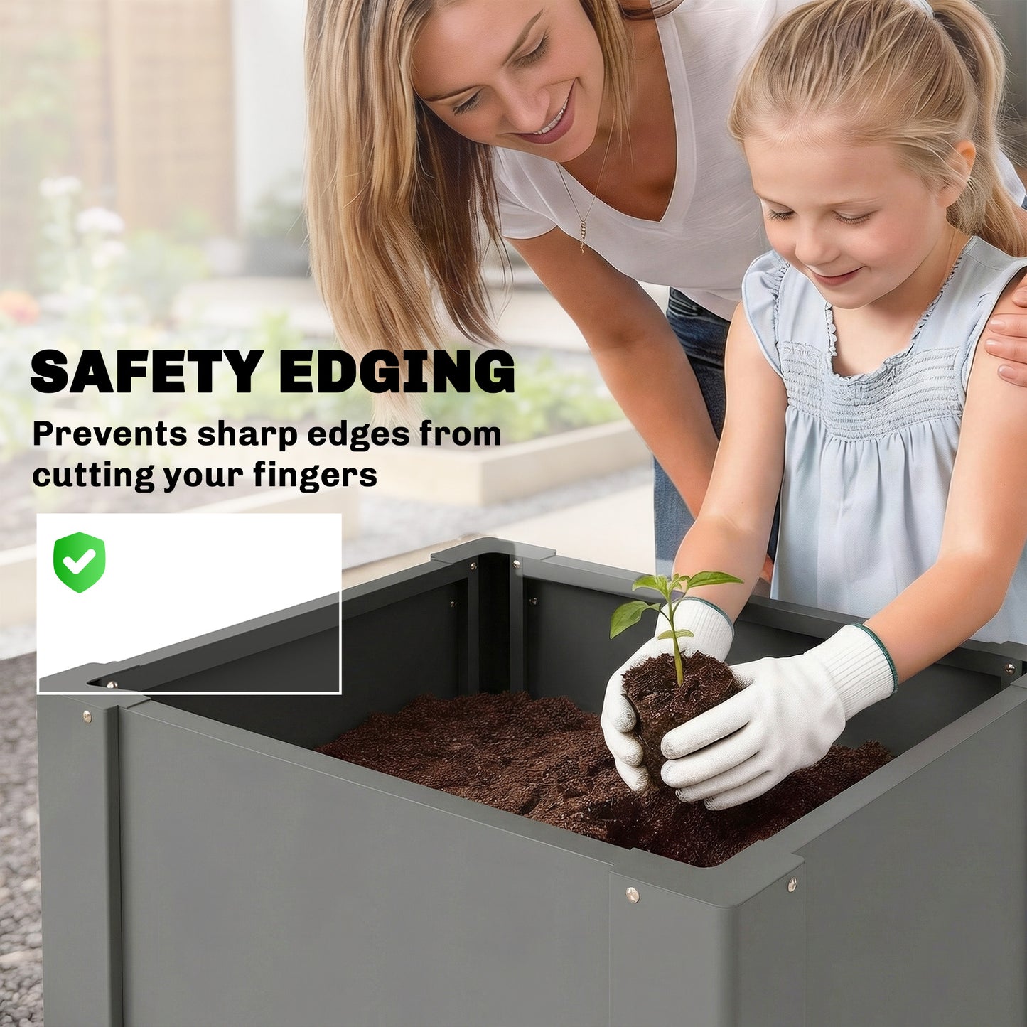 Galvanized Raised Garden Bed Planter Box Outdoor with Gardening Gloves - Gray 1.4x1.4x1.5 ft