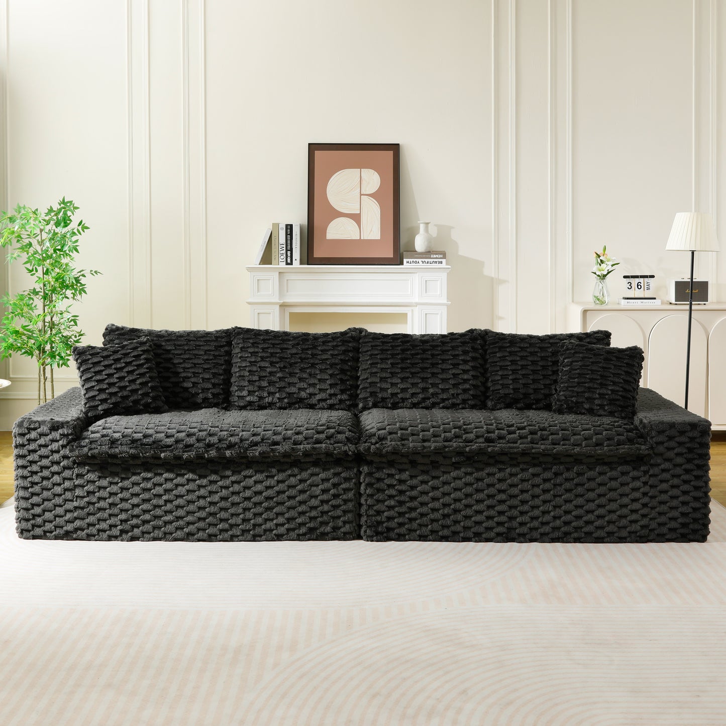 Luxury Black Velvet Multifunctional Sofa - 4 Seats, Arrangeable