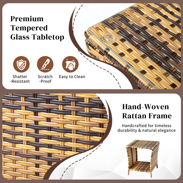 Glass Surface Yellow Gradient Rattan Side Table - Modern Home Decor