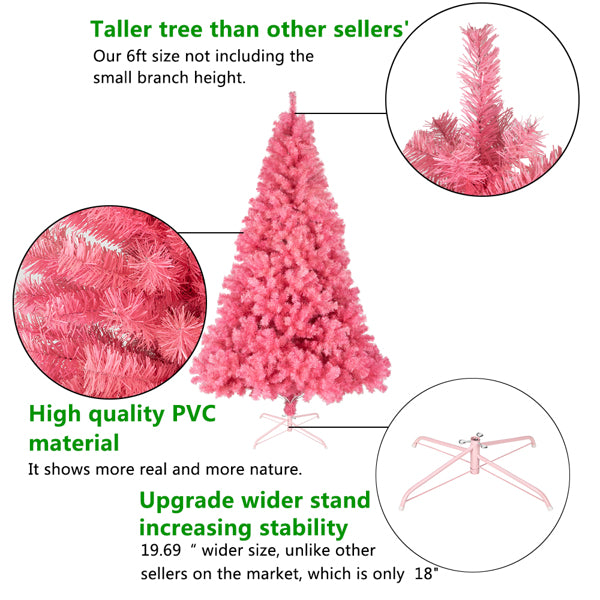 6ft Pink PVC Christmas Tree - Lush Holiday Decoration