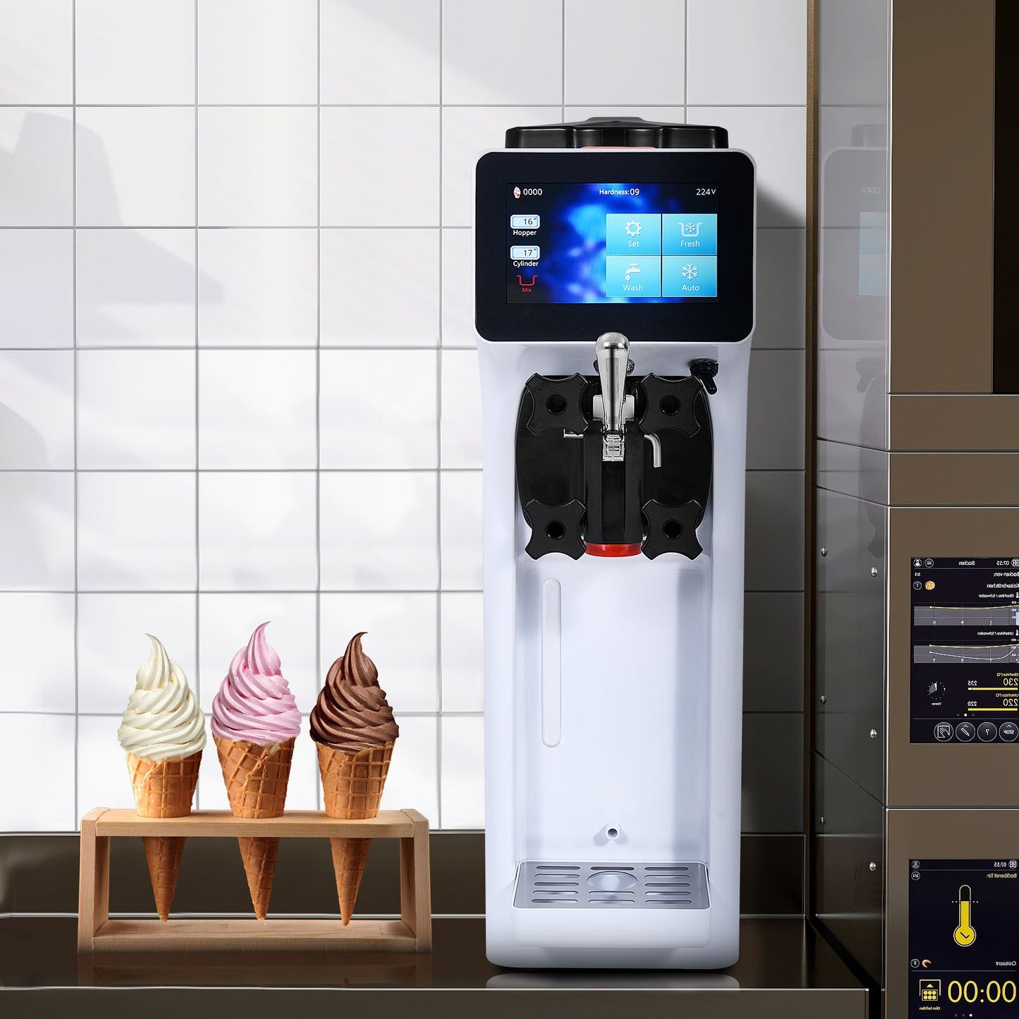 Commercial Ice Cream Machine 10.6 Qt/H Soft Serve Maker with Touch Screen