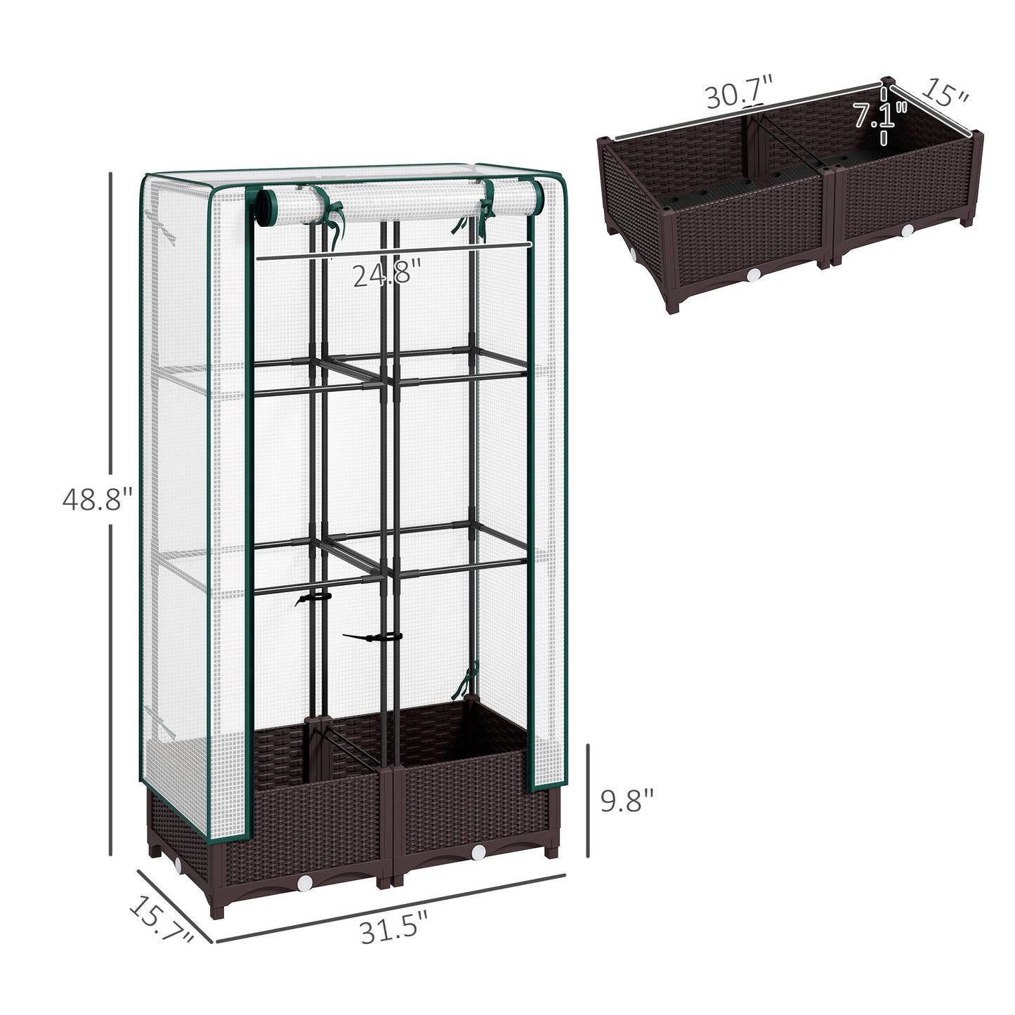 Outdoor Garden Bed with Trellis and Cover - 31.5 x 15.7 x 48.8 Inches, Brown