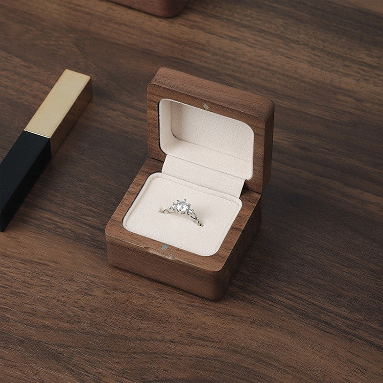 Wooden Ring Box - Solid Walnut or Cherrywood Jewelry Storage Case - Portable Exquisite Design