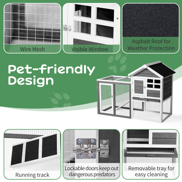 Animal Pet House with Ladder Gray Fir Wood Cage for Small Animals