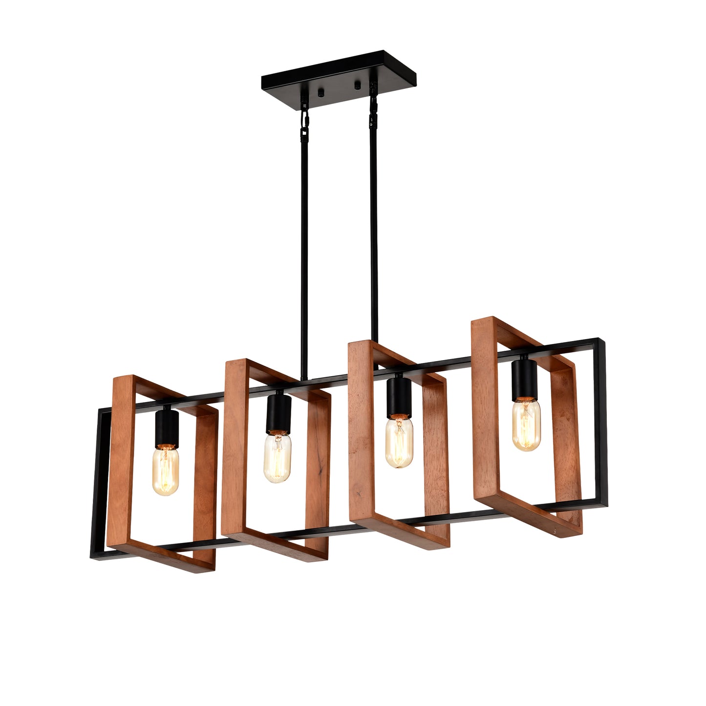4-Light Farmhouse Pendant Light Fixture with Wooden Finish - Rustic Modern Chandelier for Kitchen & Dining