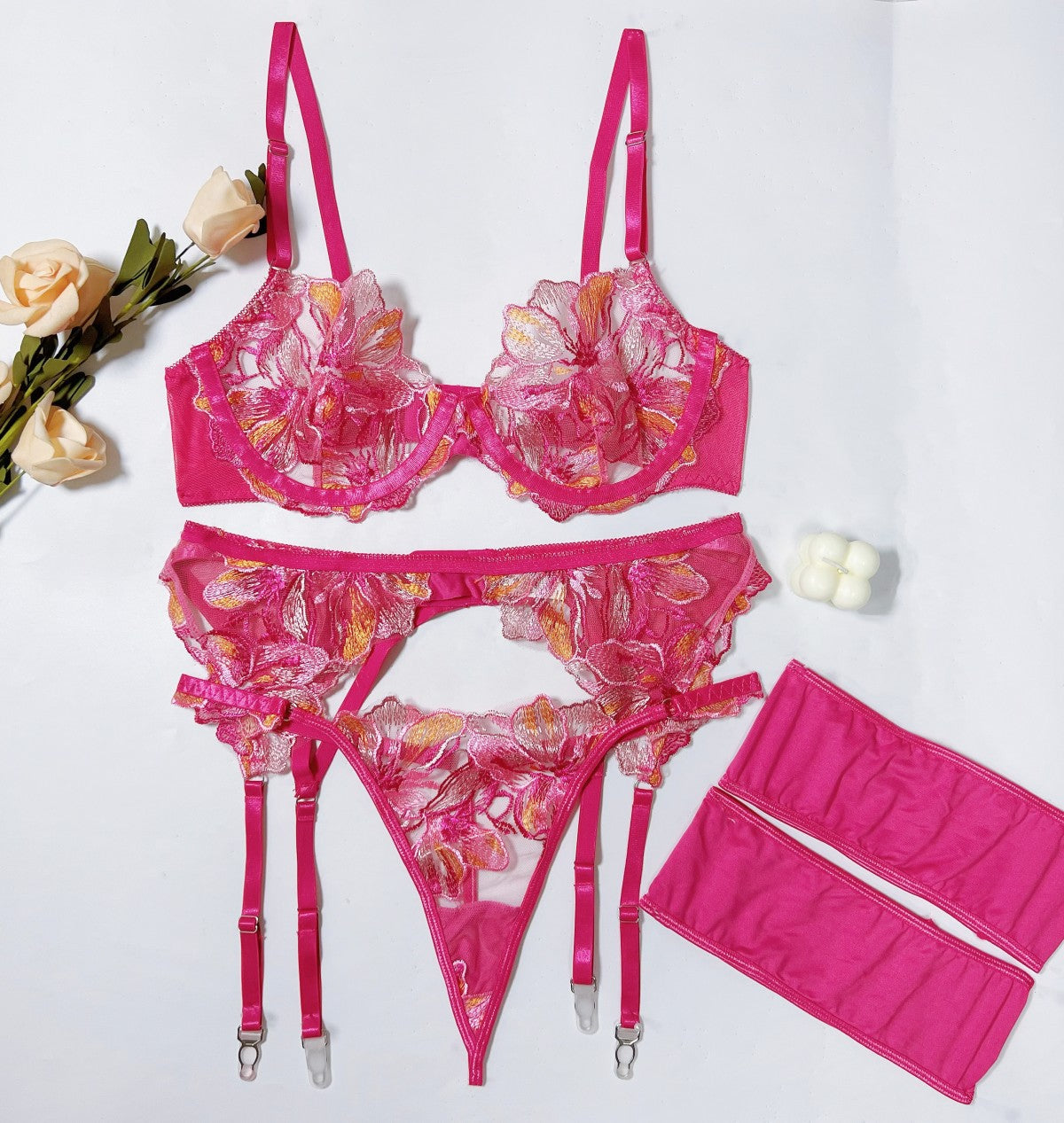 Retro Flower Embroidered Underwear Set - Comfortable Women's Lingerie