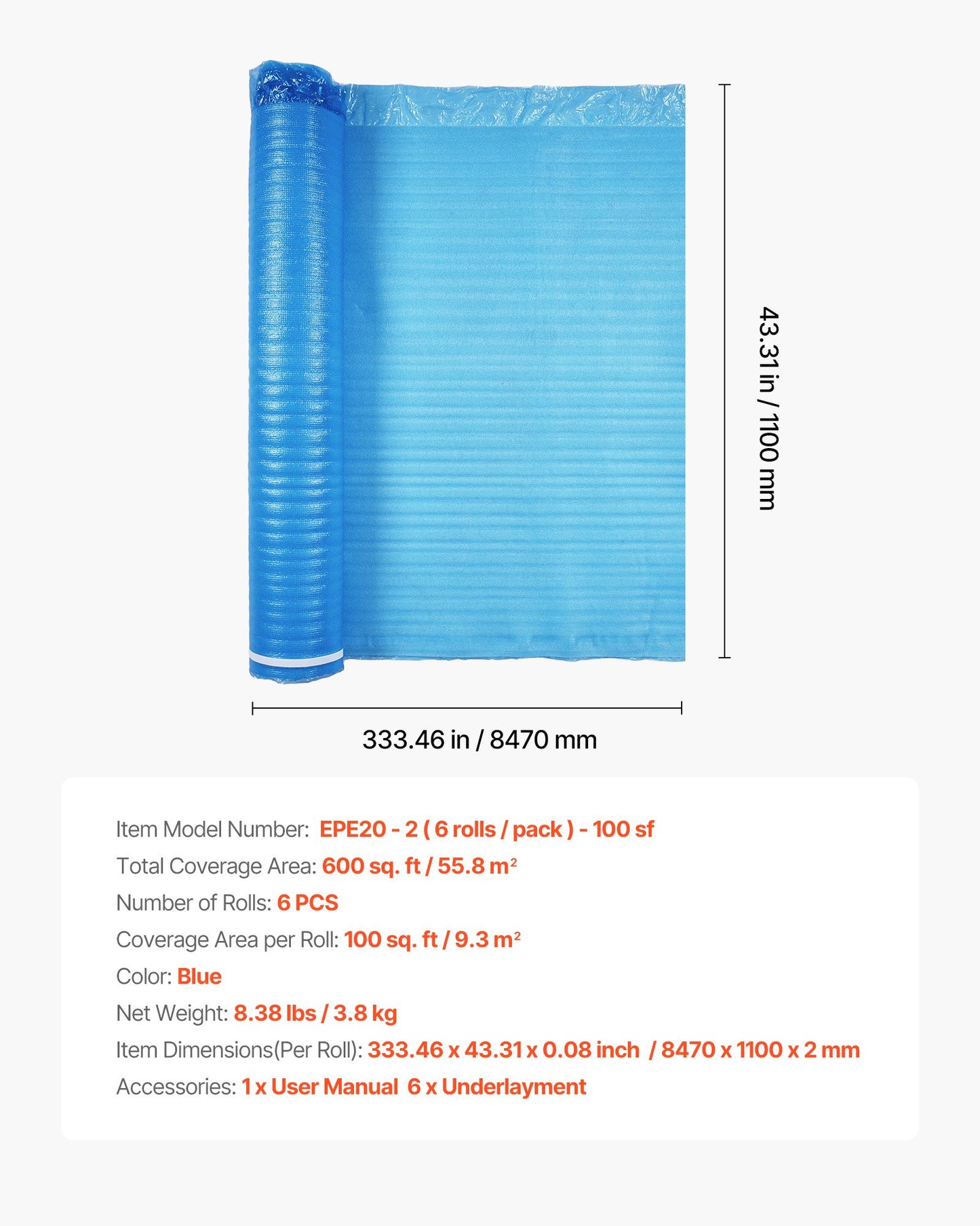 Heavy Duty Foam Floor Underlayment 600 Sq. Ft. Waterproof Soundproofing Padding with Tape