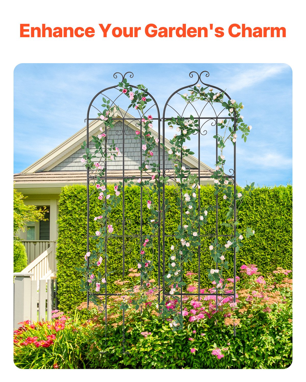 2 Pack Metal Garden Trellis for Climbing Plants 87x20 Inches Rustproof Support