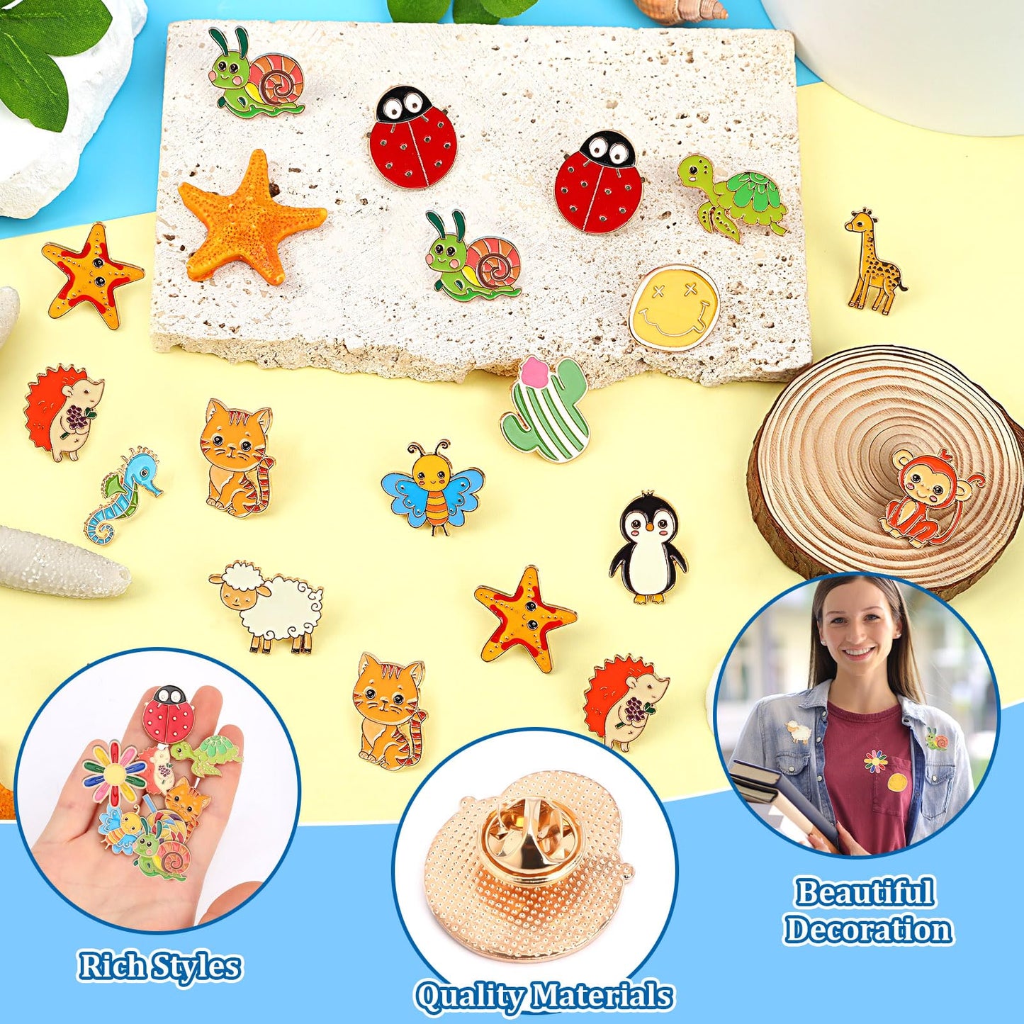 60 Pcs Cute Cartoon Enamel Pins Set - Fun Button Badges