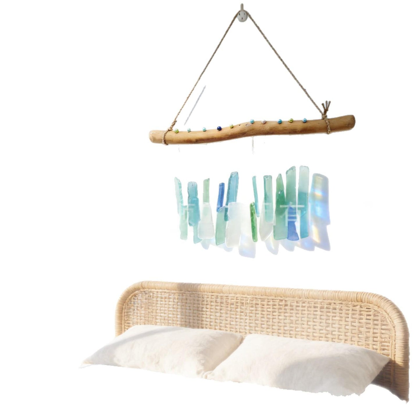 Handmade Sea Glass and Driftwood Wind Chime for Garden Decor