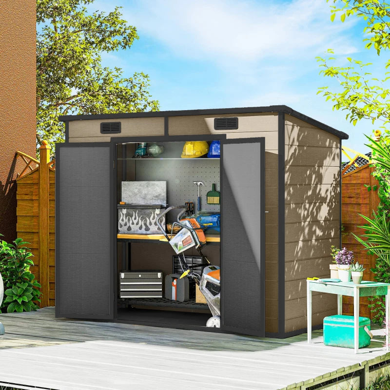 8' x 4' Plastic Outdoor Storage Shed with Floor, Window, Lockable Doors
