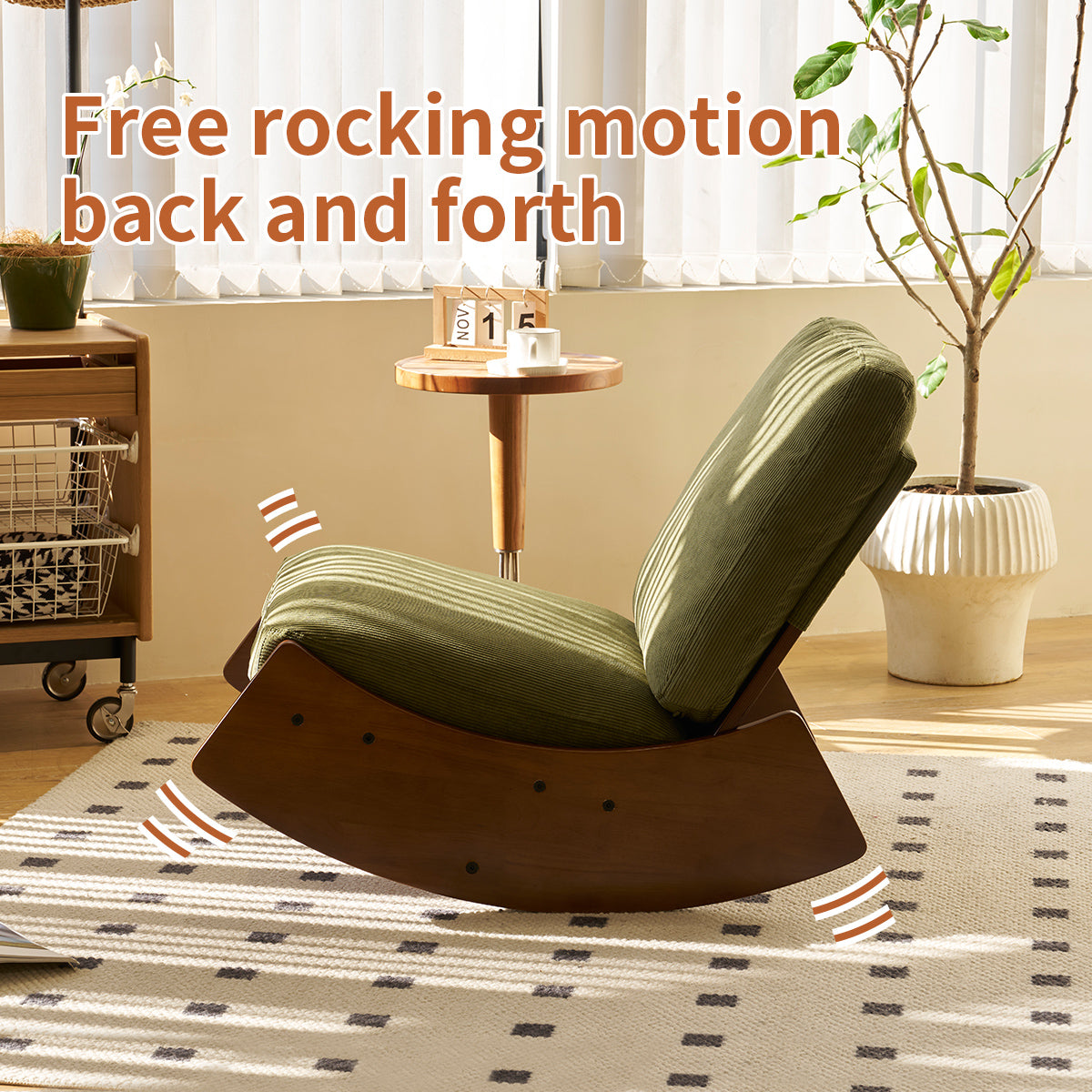 Comfortable Green Glider Rocking Chair with Solid Wood Frame