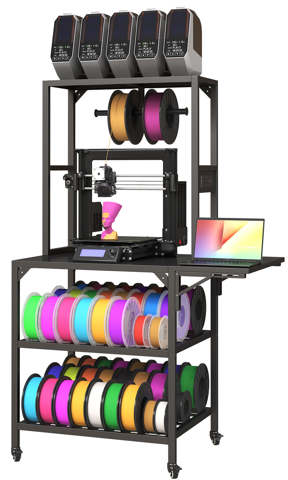 Heavy Duty 3D Printer Stand with Filament Storage Rack - Black