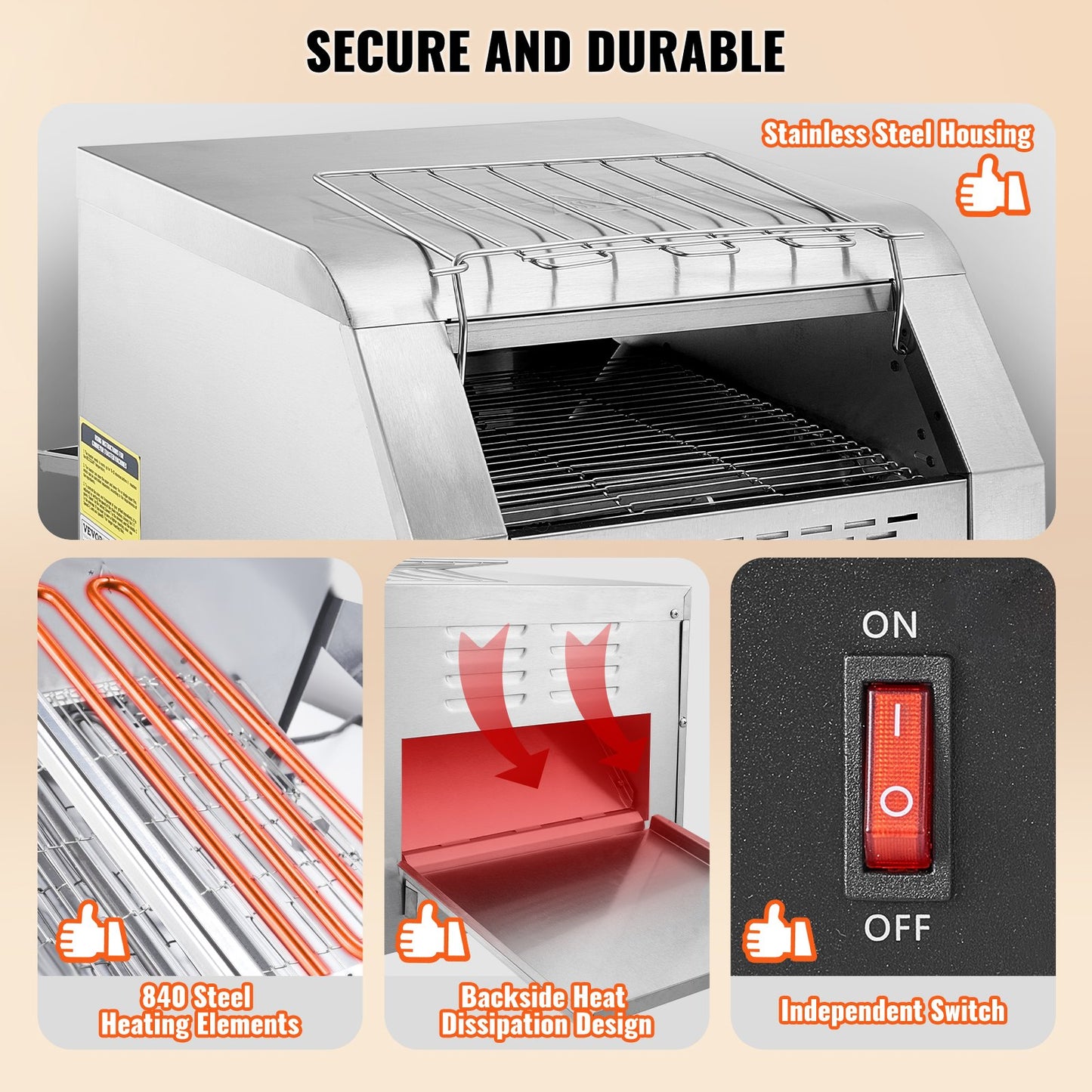 Commercial Conveyor Toaster 300 Slices/Hour Stainless Steel Restaurant Toaster