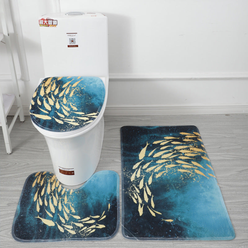 Underwater World 3D Printed Toilet Floor Mat Set - Bathroom Decor & Non-Slip Rug