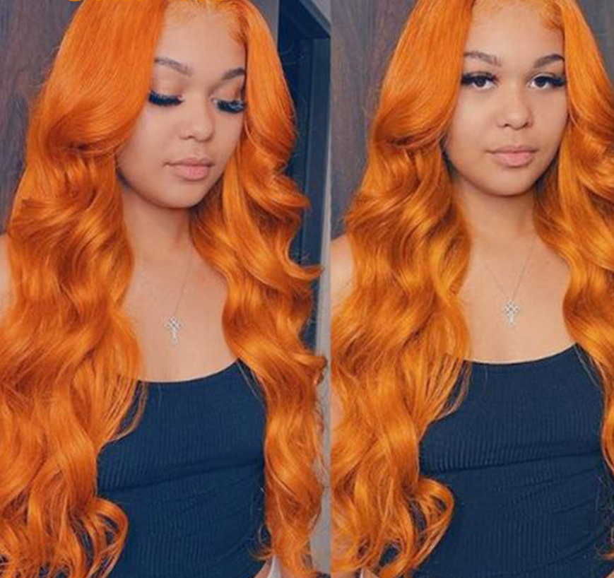 Human Hair Curtain Block Orange Europe & America - Natural Hair Wig