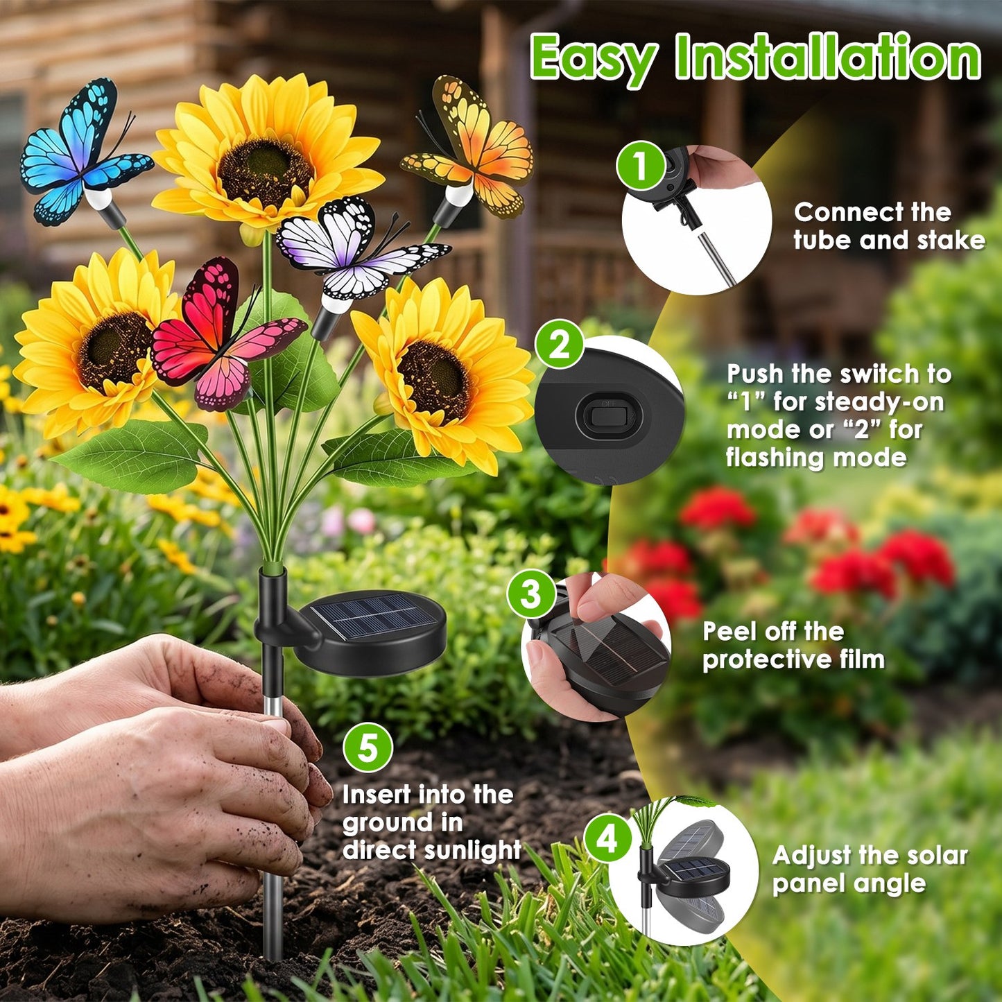 Solar Sunflower Garden Lights 4-Pack Waterproof Outdoor Pathway Decor