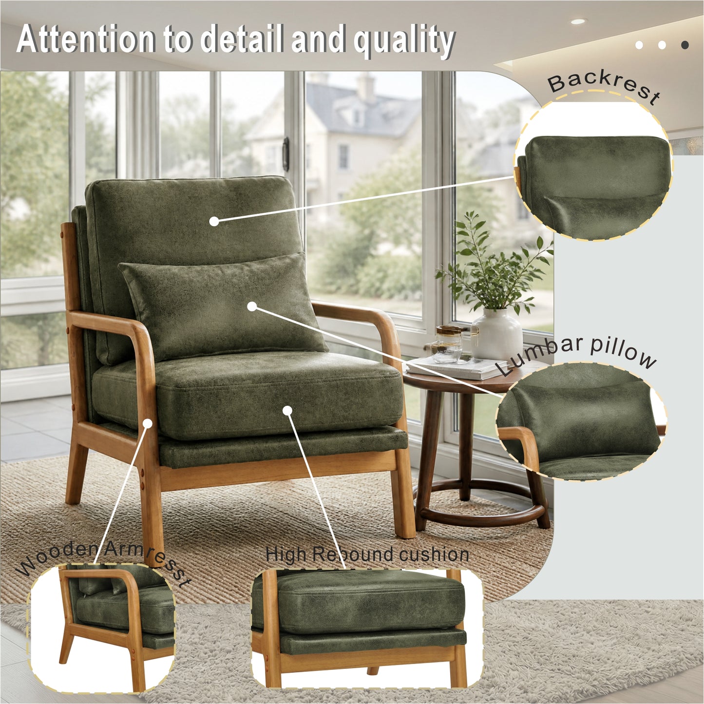 Mid-Century Modern Wooden Lounge Chair - Olive Green