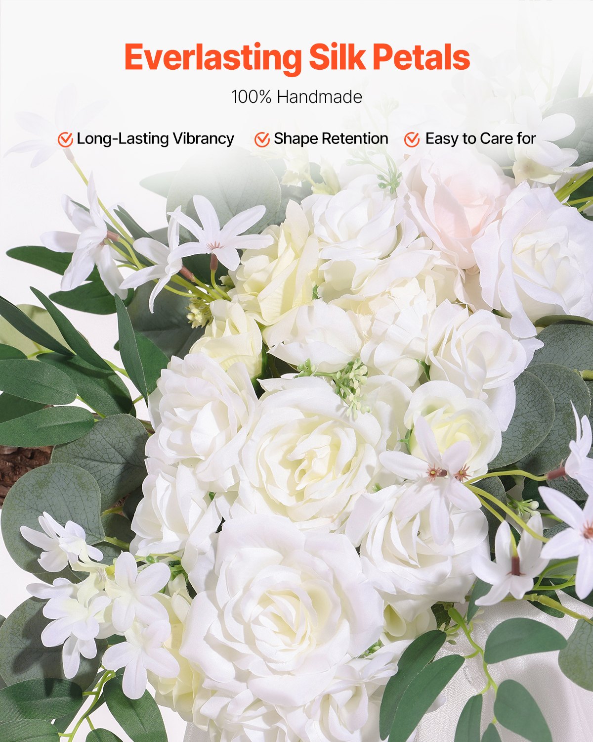 Artificial Wedding Arch Flowers Kit with 21ft Draping Fabric - White, Pack of 3