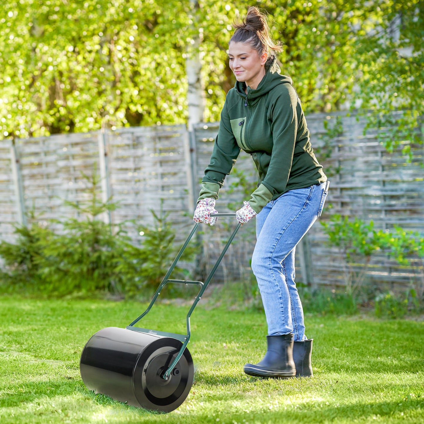 20-Inch Push Lawn Roller with 16 Gallon Water/Sand Fill for Flattening Sod