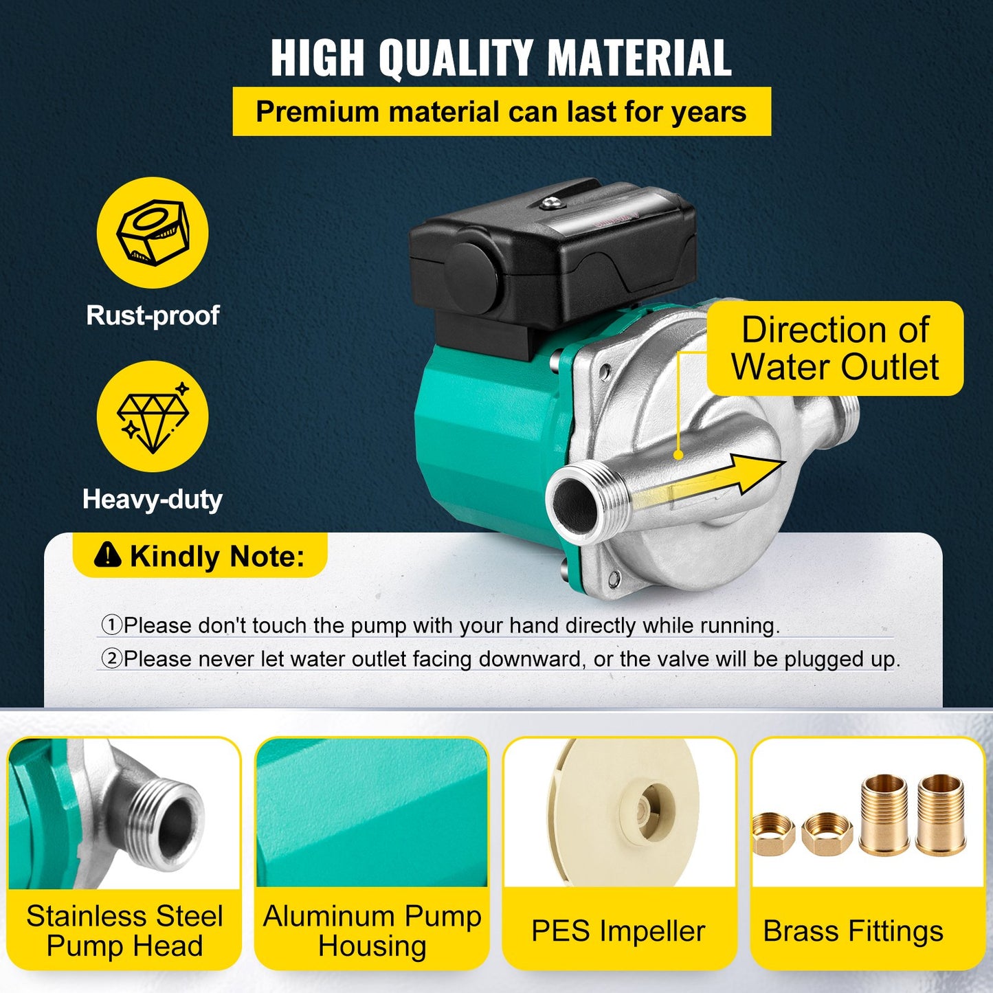 Hot Water Recirculating Pump 93W 110V Stainless Steel 3-Speed Circulator for Water Heater