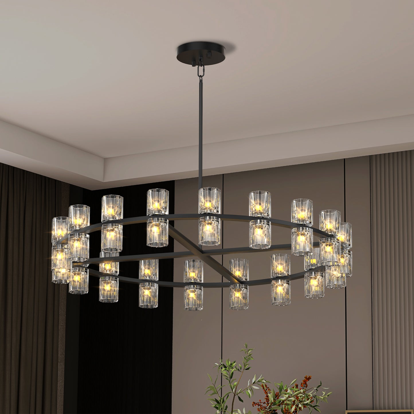 36-Inch Crystal Chandelier - Modern LED Decorative Lighting