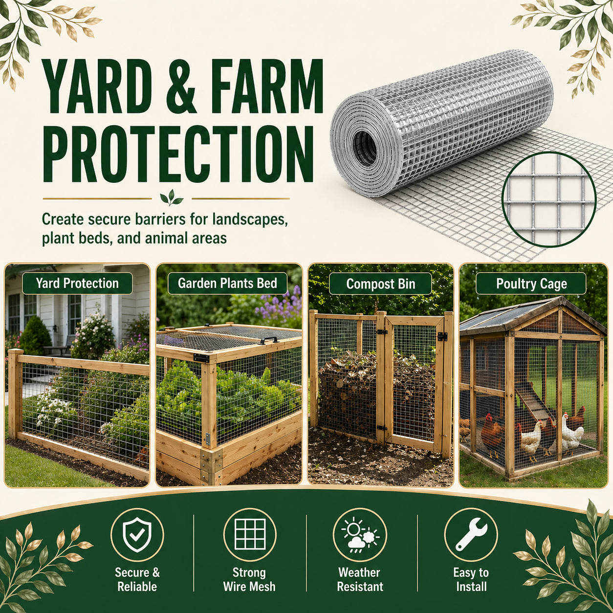 36in x 50ft Silver Welded Chicken Wire Roll for Garden Fencing