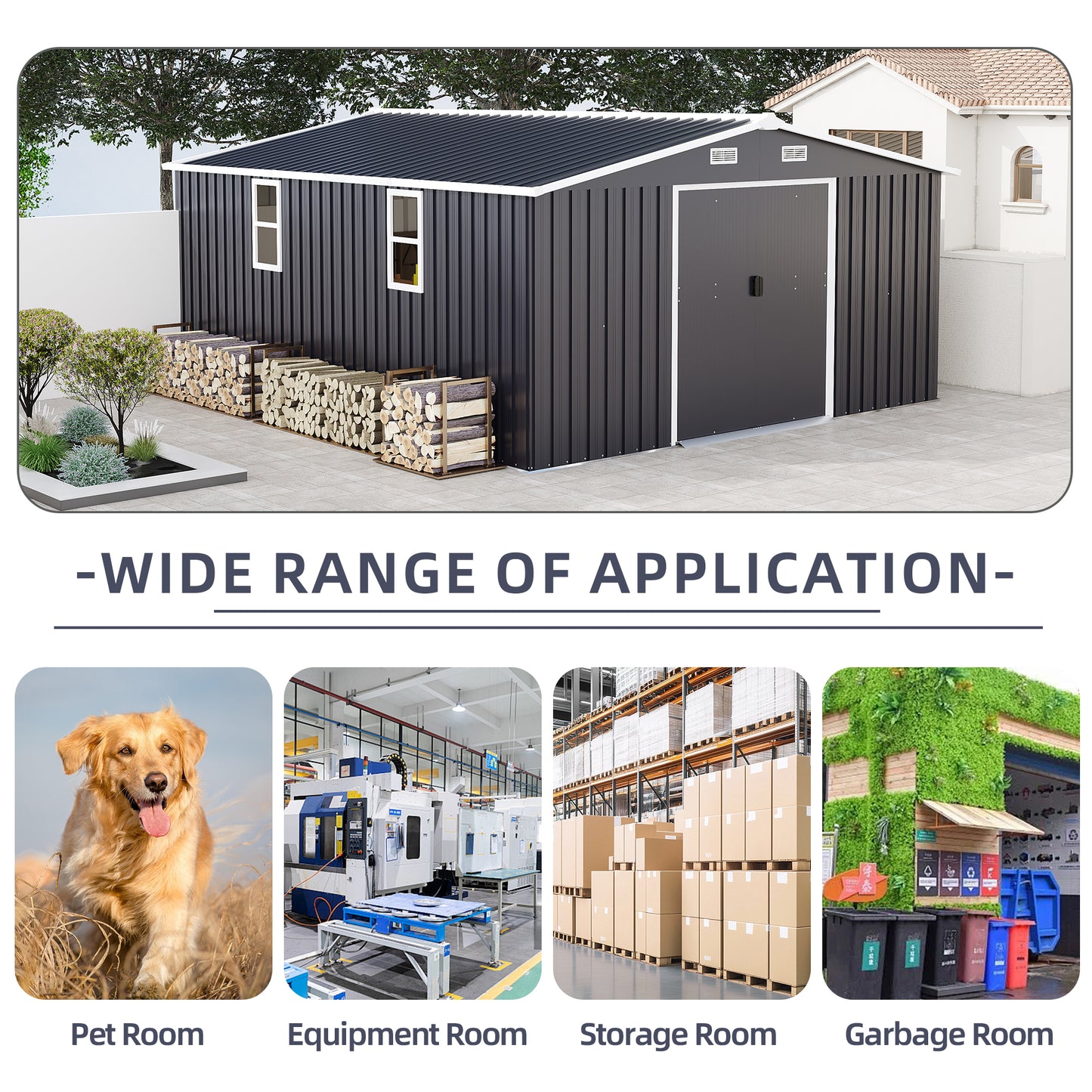 10x12ft Metal Storage Shed with Protective Film & Windows - Dark Gray