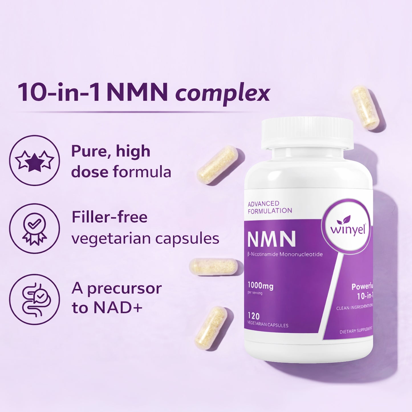 NMN 1000mg Cellular Energy Complex - 10-in-1 Anti-Aging Supplement