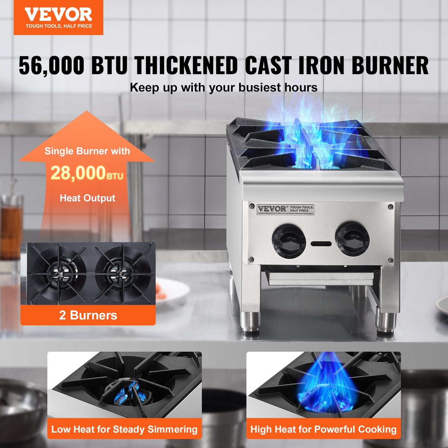 Commercial Gas Range Stove - 2 Burner Countertop Hot Plate