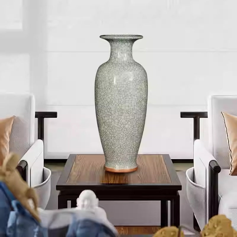 Cracked Porcelain Vase - Decorative Ceramic Tabletop Accent for Home & Office