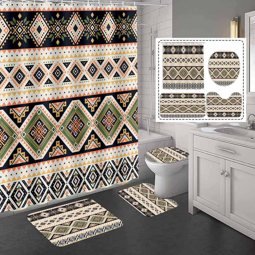Bathroom Shower Curtain and Floor Mat Set - Polyester, Anti-slip, Modern Style