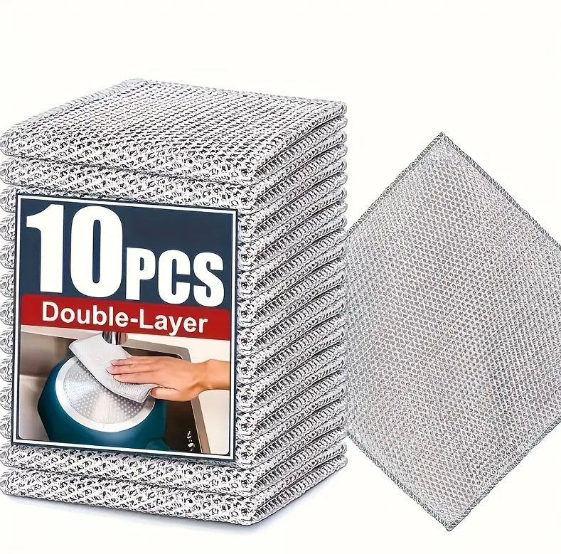 Double-Sided Kitchen Oilproof Cleaning Scouring Pad - Microfiber, 20x20cm, Multi-Pack