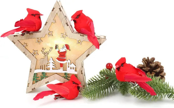 Mini Cardinal Birds for Crafts - Red Velvet & Feathers, 12 Pcs