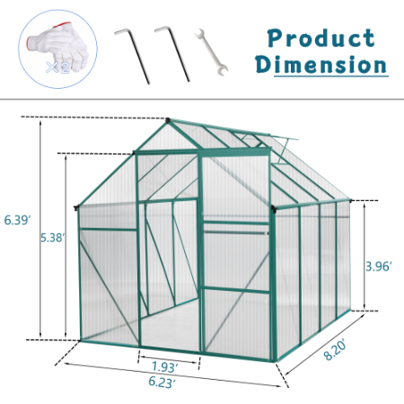 6x8 ft Outdoor Greenhouse with Aluminum Frame & Sliding Door