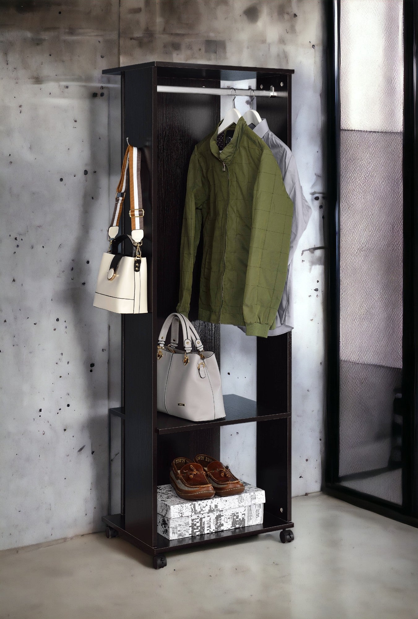 Espresso Finish Hall Tree with Mirror and Storage