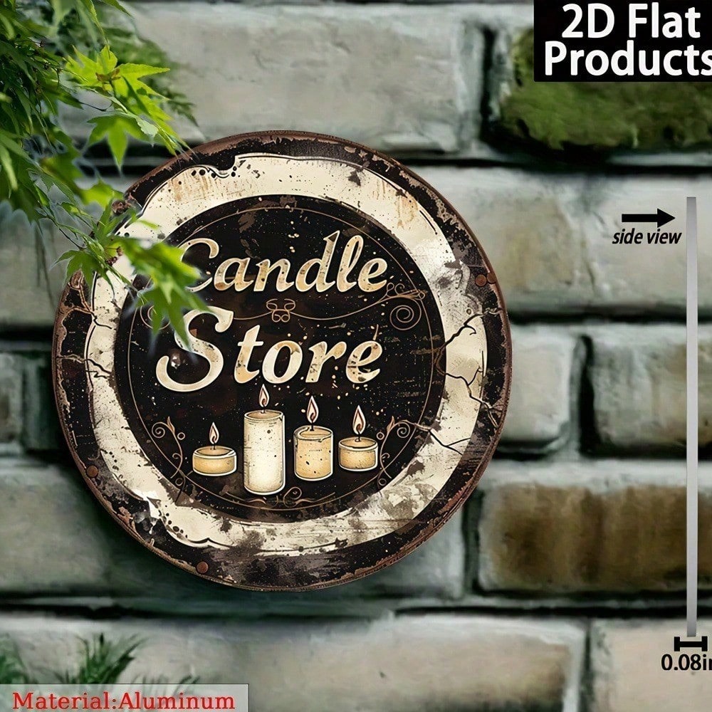 Metal Candle Shop Sign - 7.87 Inch Round Wall Art