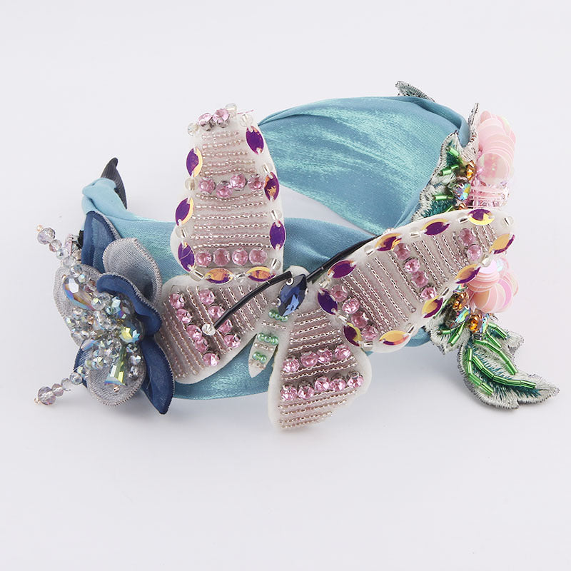 Fashion Flannel Butterfly Headband with Sequin Flower - Multiple Colors