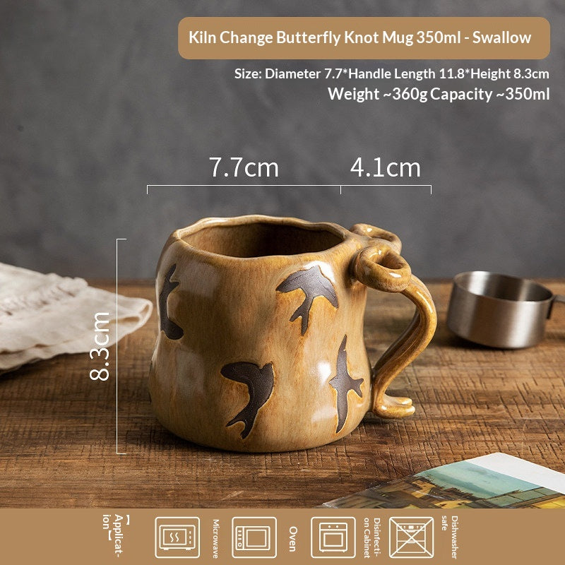 Ceramic Coffee Mug Set - Kiln-Shift Household Drinkware with Floral Patterns