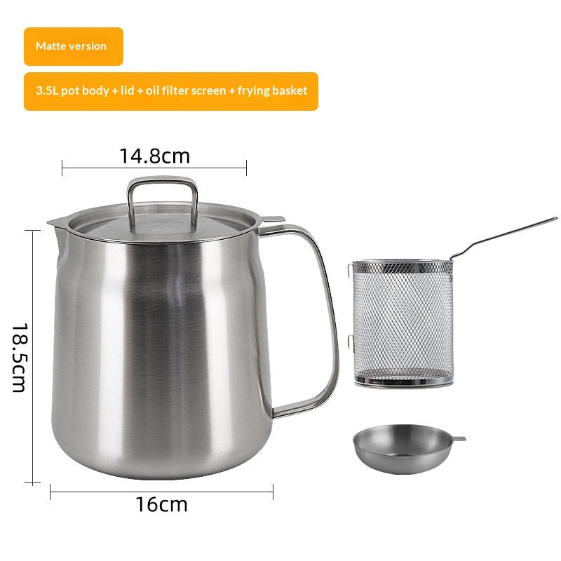 Large Capacity Stainless Steel Oil Strainer Jug with Detachable Basket for Kitchen
