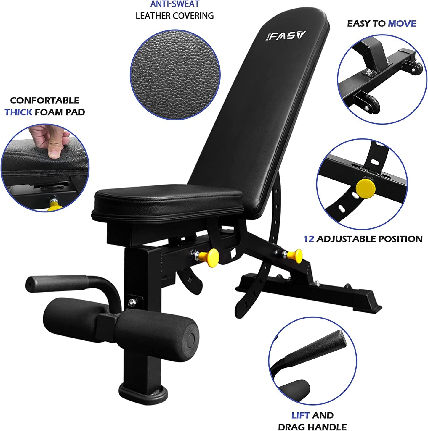 Adjustable Weight Bench for Full Body Workout - Black