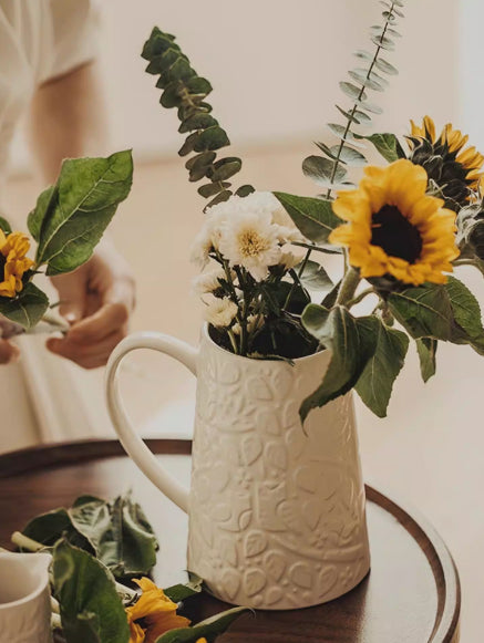 Minimalist Ceramic Vase for Home Decor - Forest Relief, Milk Jug Style