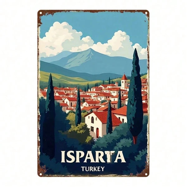 Vintage Turkish Isparta Landscape Metal Sign - 8x12 Inch Wall Art